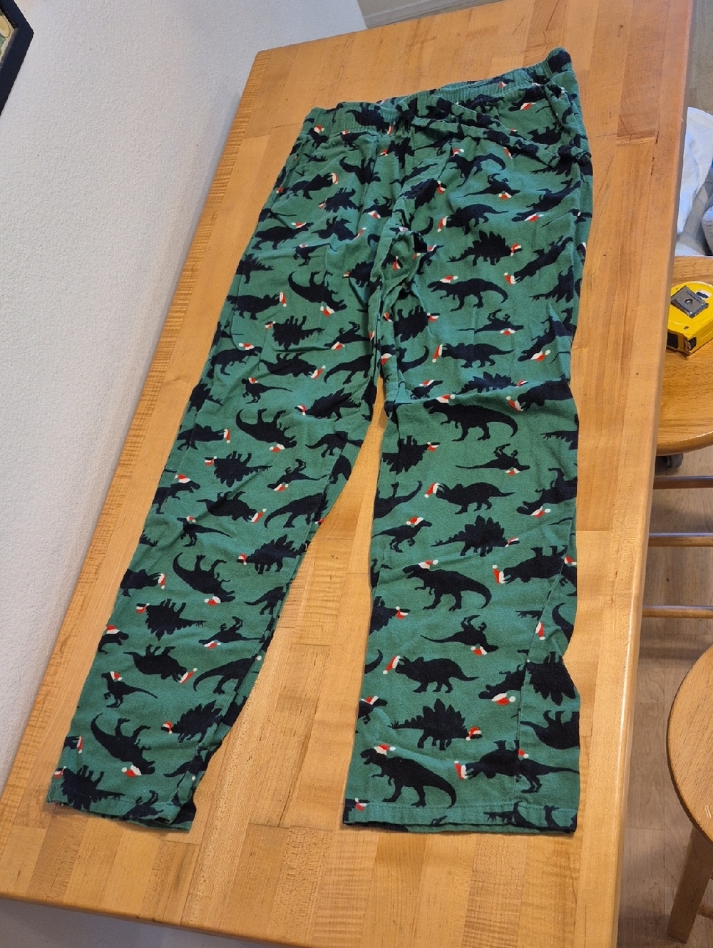 Old Navy Green & Black Dinosaur Christmas Hat Pajama Pants W Pockets 100% Cotton